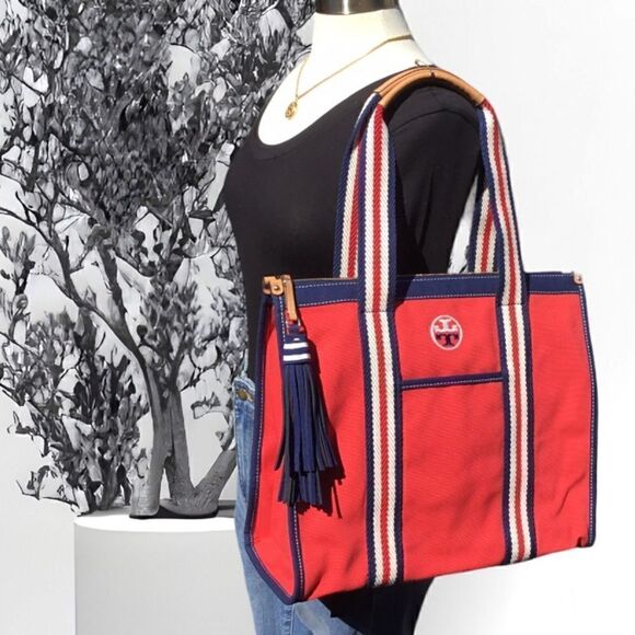 TORY BURCH CANVAS TOTE BAG - Picture 1 of 13